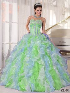 Multi-color Sweetheart Sweet 15th Dress with Ruffles and Appliques
