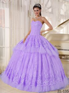 Lilac Quinceanera Gown with Organza Ruffles and Appliques