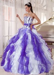 Colorful Strapless Quinceanera Gown with Beading and Ruffles
