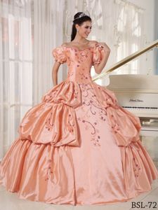 Embroidered Quinces Dress with Bubble Sleeves and Floor-length