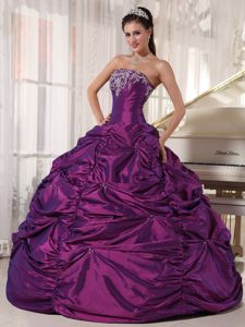 Taffeta Embroidered Dresses for Quinceanera in Purple Ball Gown