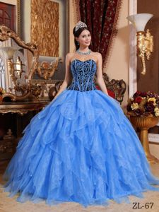 Embroidery with Beading 15th Dress in Blue and Black Sweetheart