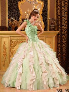 One Shoulder Sweet 15th Dress in Multi-Color with Ruffles