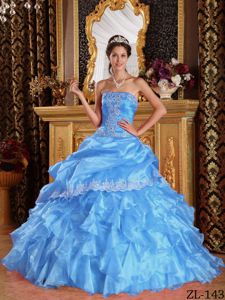 Strapless Baby Blue Quince Dress with Floor-length in Organza