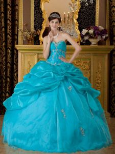 Stunning Puffy 2013 Beaded Teal Gown with Shimmery Beading