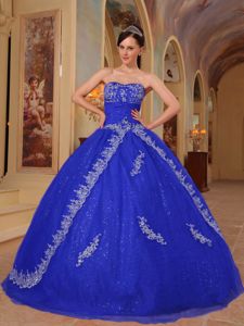 Blue Sweetheart Sweet Sixteen Dresses with Appliques and Beading
