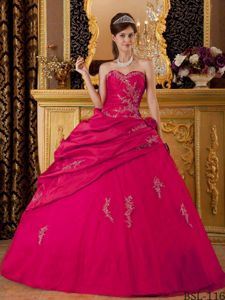 Hot Pink Sweetheart Taffeta Appliques Dress for Quinceanera