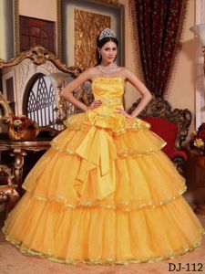 Organza Strapless Ruffled Quinceanera Dress in Golden 2013