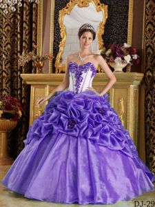 Hand Made Flowers Purple Organza Sweetheart Sweet 15 Dress