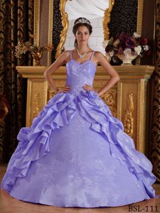 Appliques Lilac Straps Taffeta Beaded Sweet Sixteen Dresses