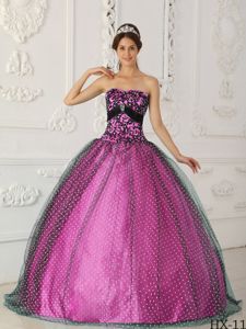 Black and Fuchsia Beading Quinceanera Gown with Appliques