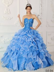 Blue Ruffled Sweetheart Quinceanera Dresses with Beadings