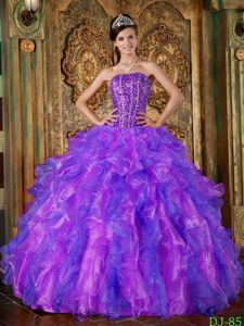 Multi-Color Strapless Organza Beads Ruffled Sweet 15 Dress