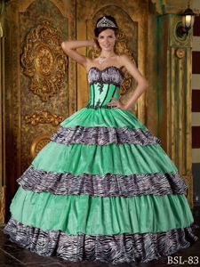 Clearance Green Zebra Sweetheart Ruffles Quinceanera Dress