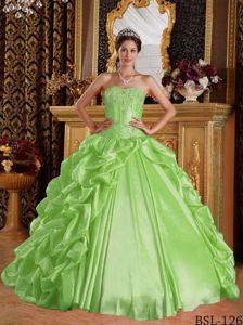 Taffeta Beaded Yellow Green Pick-ups Quinceanera Gowns 2013