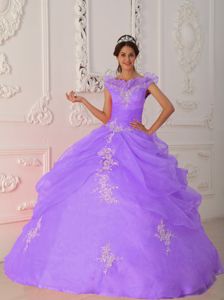 Off the Shoulder Appliques Lilac Beaded Quinceanera Gown