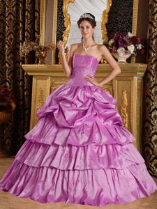Taffeta Lavender Pick-ups Strapless Quinceanera Gown Beaded