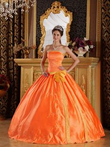 Strapless Satin Orange Sash Sweet 15 Dress with Embroidery
