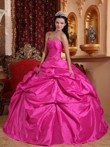Beading Pick-ups Hot Pink Dress For Quinceanera for Cheap