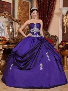 Satin Purple Applique Sweetheart Pick-ups Quinceanera Gown