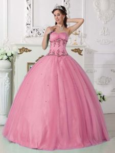 Tulle and Taffeta Beaded Quinceanera Gowns in Pink on Sale