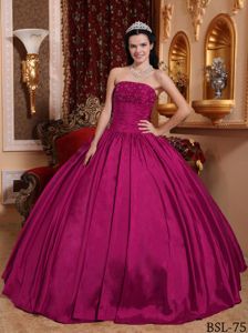Ruched Strapless Fuchsia Taffeta Beading Dress for Quince
