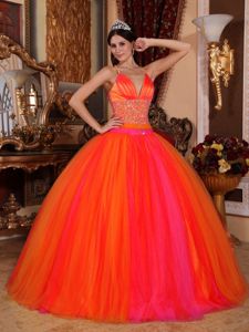 Halter Pleated V-neck Beading Sweet 15 Dresses in Multi-color