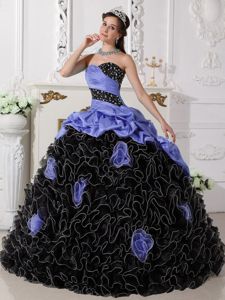 Lavender and Black Sweetheart Beading Quinceanera Dress with Rolling Flowers