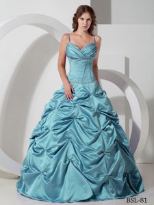 A-line Spaghetti Straps Lime Blue Beading Quinceanera Dress