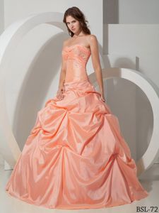 Sweetheart Beading Salmon Colored Pick-ups Quinceanera Dress