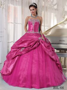 Beaded Strapless Appliques Pick-ups Dresses For 15 in Hot Pink