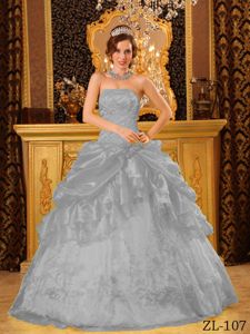 Gray Ball Gown Strapless Floor-length Appliques Sweet 15 Dresses