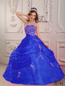 Strapless Floor-length Appliques Quinceanera Dress in Royal Blue