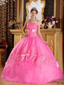 Pink Ball Gown Strapless Appliques Sweet Sixteen Quinceanera Dresses