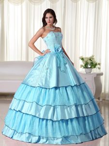 Appliques and Beading Baby Blue Taffeta Quinceanera Dress with Layers