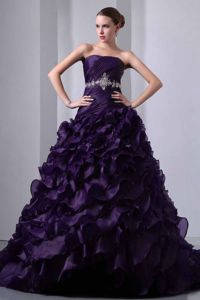 Dark Purple Brush Train Beading and Ruching 2013 Sweet 16 Dresses