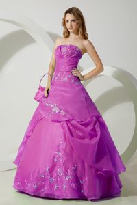 Purple Ball Gown Embroidery Quinceanera Dress with White Appliques