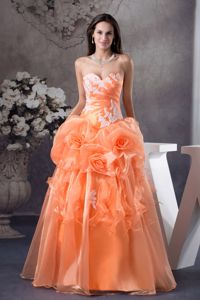 Hand Made Flowers and A Line Dress For Quinceaneras with Appliques