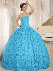 Embroidery and Sequins Teal Quinceanera Dress with Special Fabric