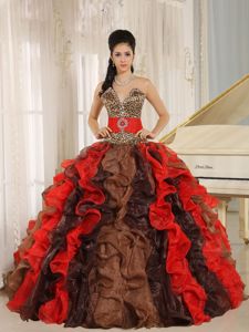 Multi-color V-neck Ruffles Quinceanera Dress with Leopard and Beading