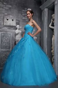 Apron Front Baby Blue Ball Gown Beading and Appliques Dresses 15