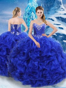 Colorful Sweetheart Sleeveless Lace Up 15th Birthday Dress Royal Blue Organza