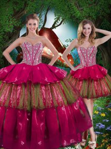 Organza Sleeveless Floor Length Sweet 16 Quinceanera Dress and Beading and Ruffled Layers