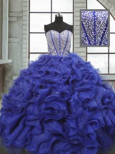 Wonderful Sweetheart Sleeveless Lace Up Quinceanera Dresses Blue Organza