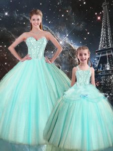 Floor Length Ball Gowns Sleeveless Turquoise Sweet 16 Dress Lace Up