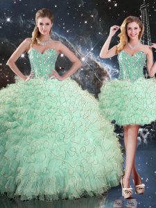 Smart Apple Green Sleeveless Organza Lace Up Vestidos de Quinceanera for Military Ball and Sweet 16 and Quinceanera