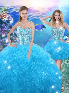 Modern Ball Gowns Quince Ball Gowns Baby Blue Sweetheart Organza Sleeveless Floor Length Lace Up