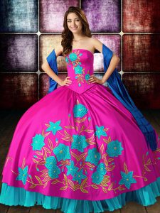 Beautiful Floor Length Multi-color Sweet 16 Dresses Satin Sleeveless Embroidery