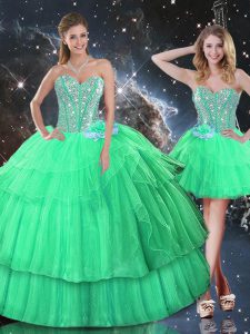 Sleeveless Ruffled Layers and Sequins Lace Up Ball Gown Prom Dress