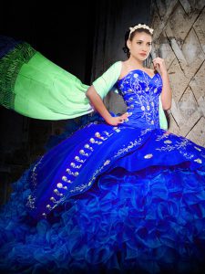 Sleeveless Brush Train Lace Up Embroidery and Ruffles Vestidos de Quinceanera